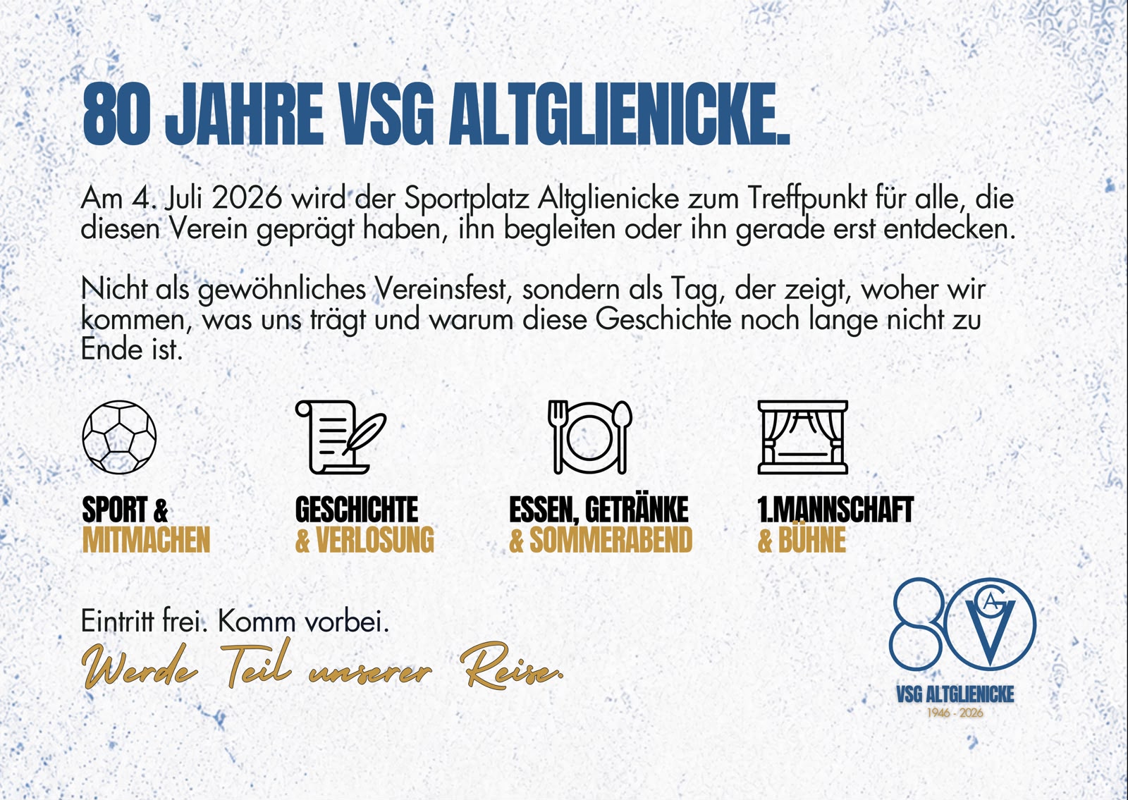 80 Jahre VSG Altglienicke - Sport & Mitmachen, Geschichte & Verlosung, Essen, Getr&auml;nke & Sommerabend, 1. Mannschaft & B&uuml;hne